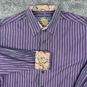 ROBERT GRAHAM Shirt Purple Striped Paisley Flip Cuffs XL Mens